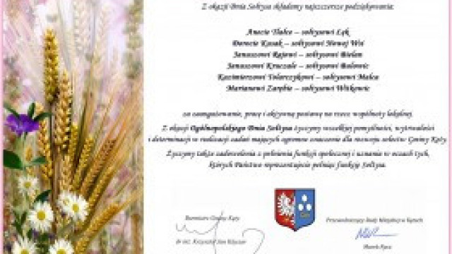 Życzenia Burmistrza Gminy Kęty i Przewodniczącego Rady Miejskiej w Kętach z okazji Dnia Sołtysa